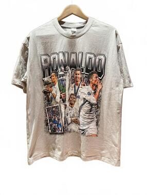 Ronaldo Soccer World Cup Tshirt Portugal Heavyweight Cotton Unisex Large Gray
